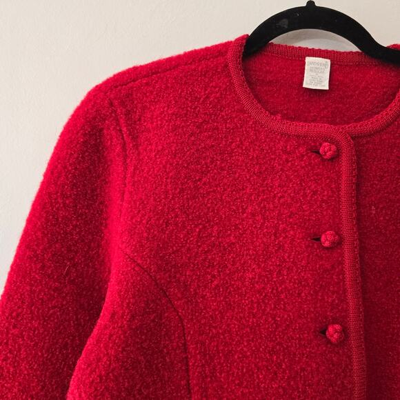 Lands' End 100% Wool Button Up Sweater Cardigan Red Vintage Size 12 - Picture 3 of 15